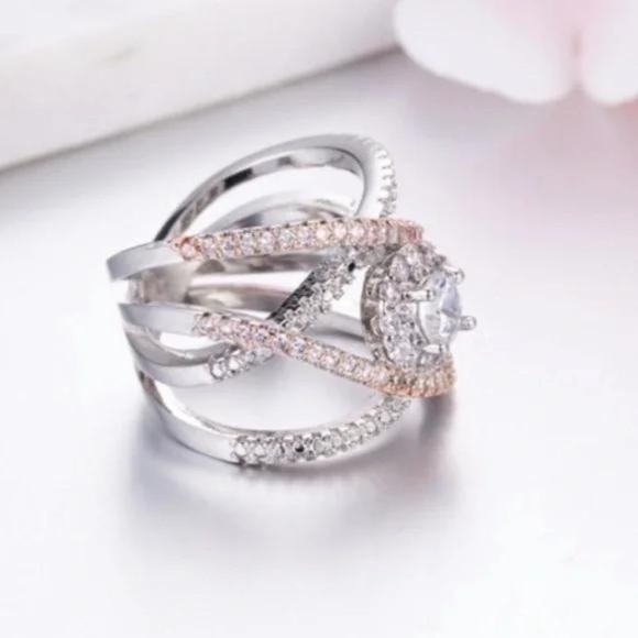 NEW 925 STERLING SILVER ROSE GOLD DIAMOND RING - Picture 7 of 10